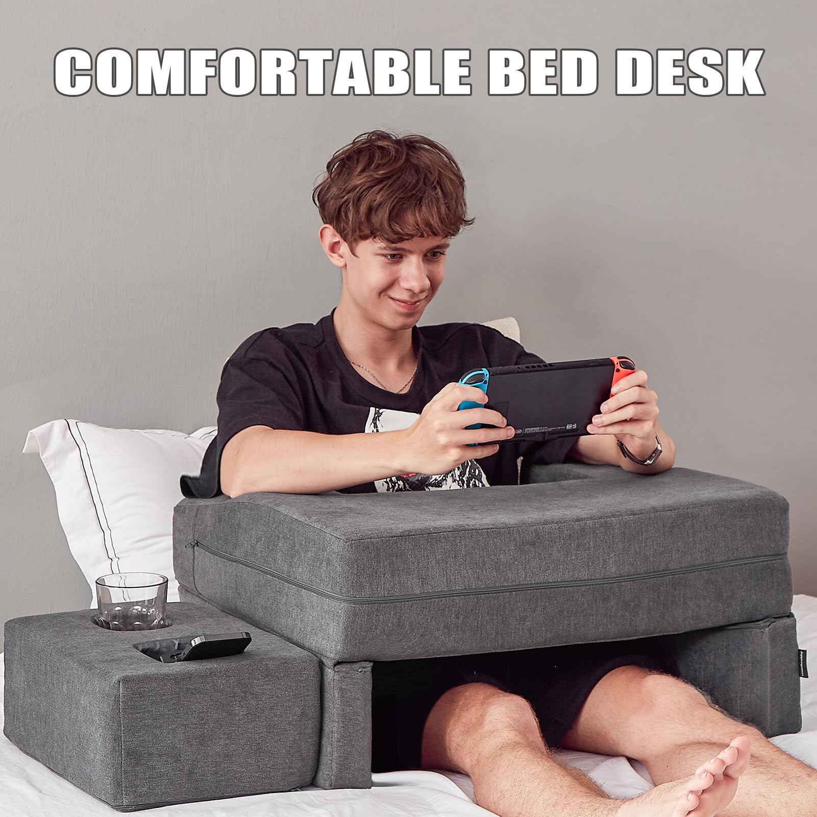 comehealthy on couch with blanket and laptop for cozy productivity