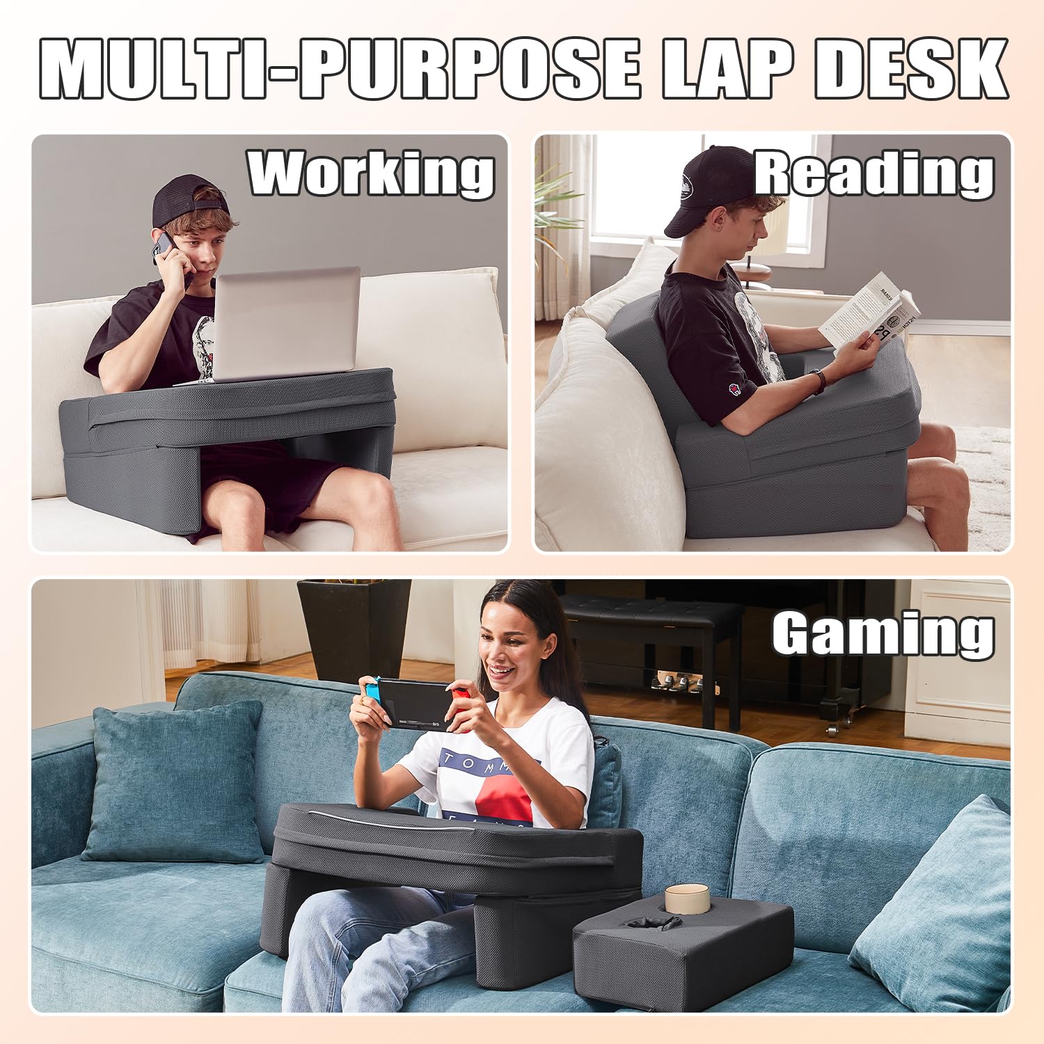 comehealthy lap desk holding a 14-inch laptop on platform showing stable use benefit
