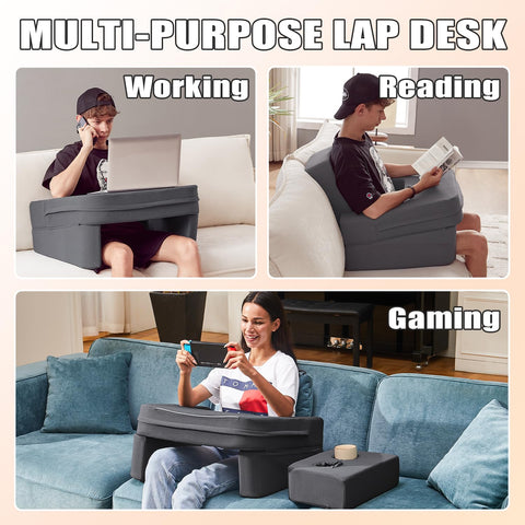 comehealthy lap desk holding a 14-inch laptop on platform showing stable use benefit
