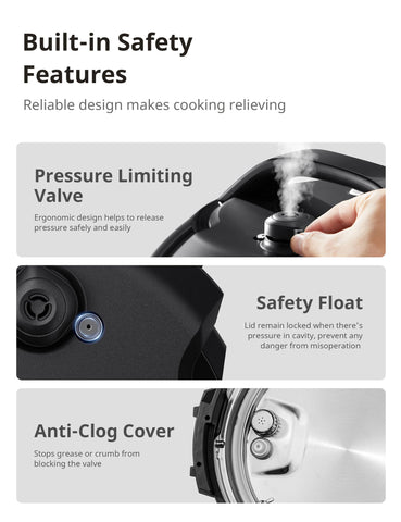 COMFEE’ pressure cooker filled with stew showing even cooking and rich texture
