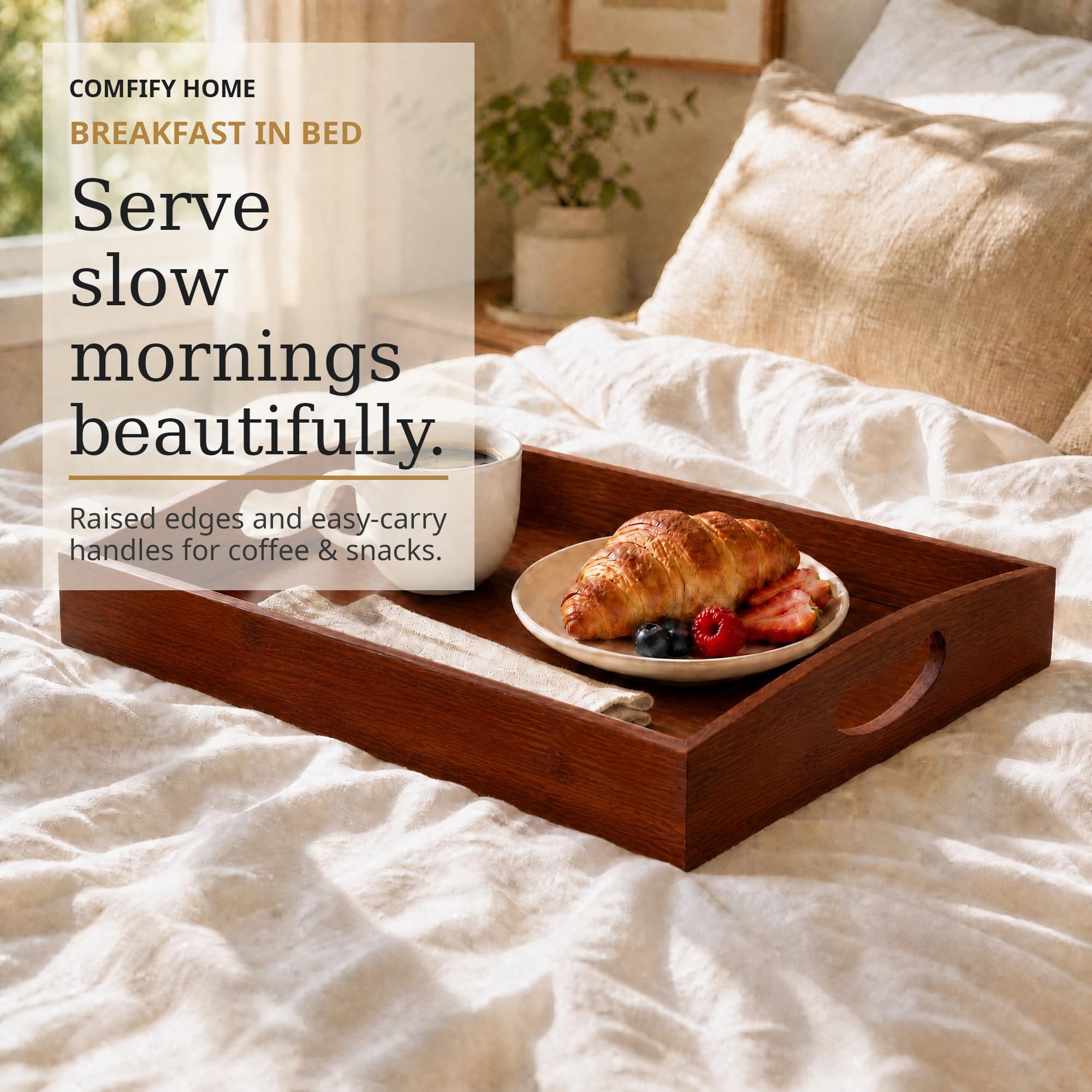 Comfify tray medium texture detail showing bamboo grain and durable finish