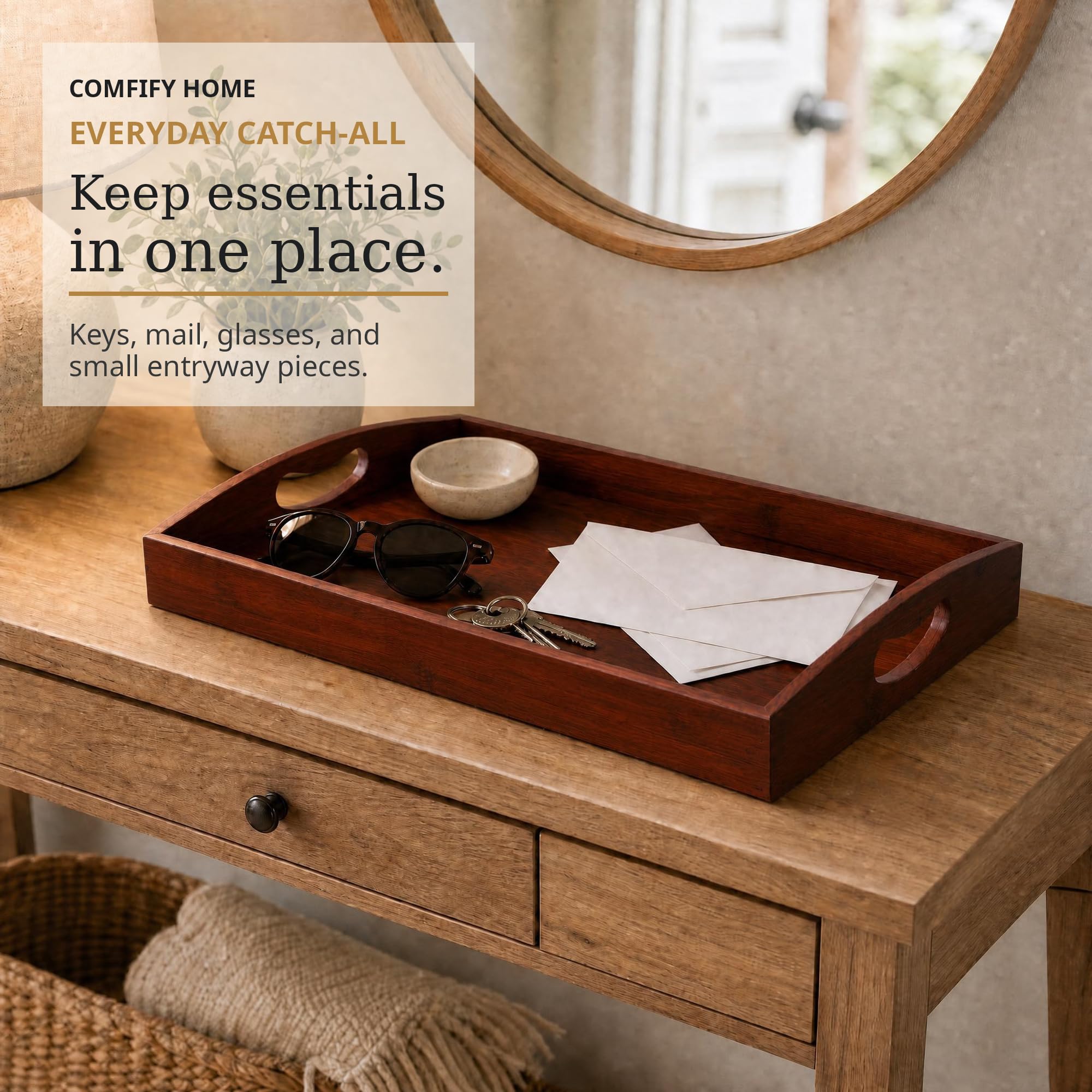 Comfify trays organizing bathroom vanity offering tidy storage and visual order