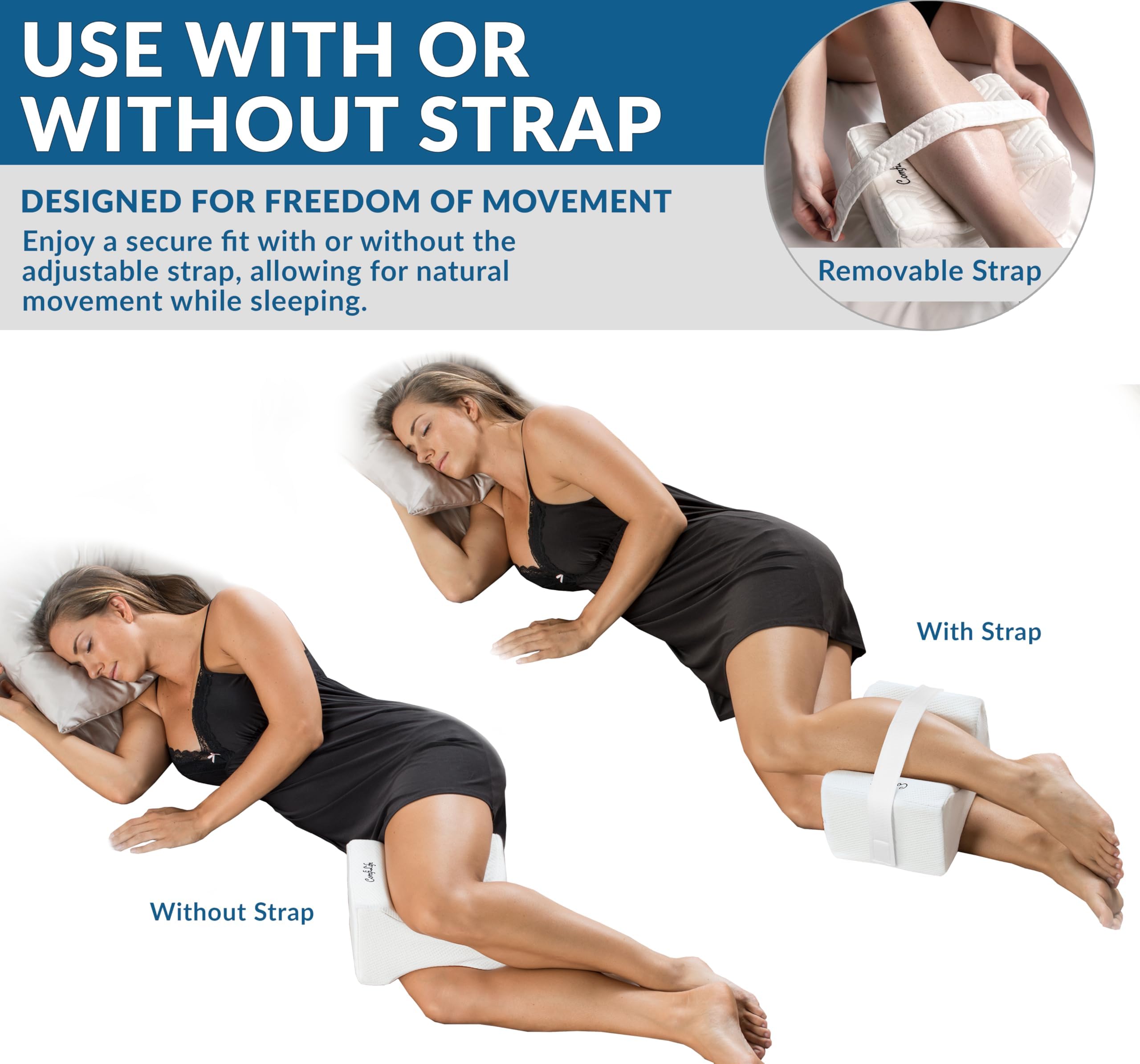 ComfiLife pillow placed under calves to elevate legs and boost circulation