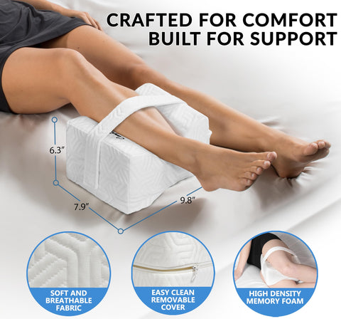 ComfiLife pillow next to hand to show compact size and easy portability