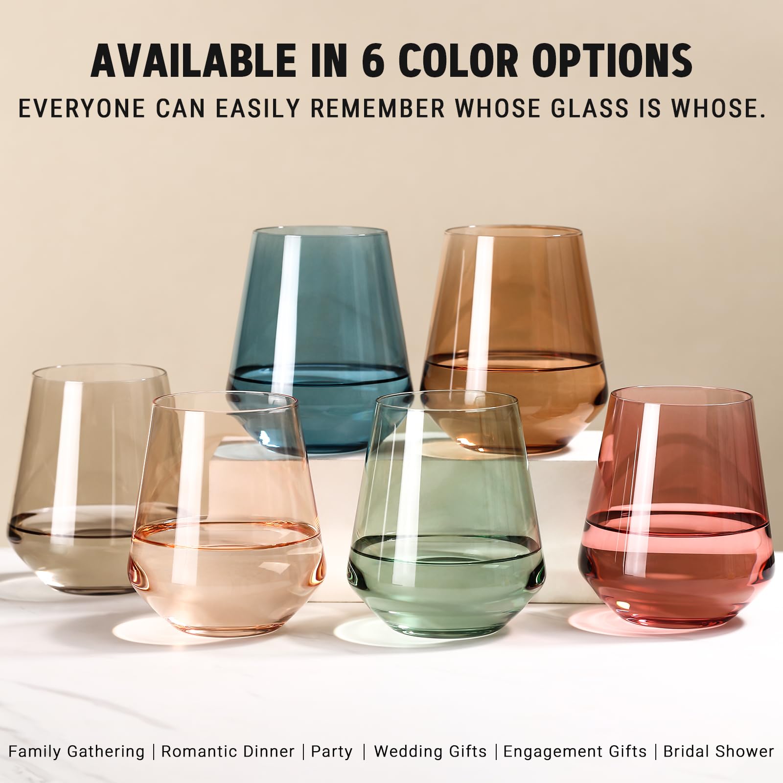comfit close-up color detail highlighting glass hues and clarity to identify drinks quickly