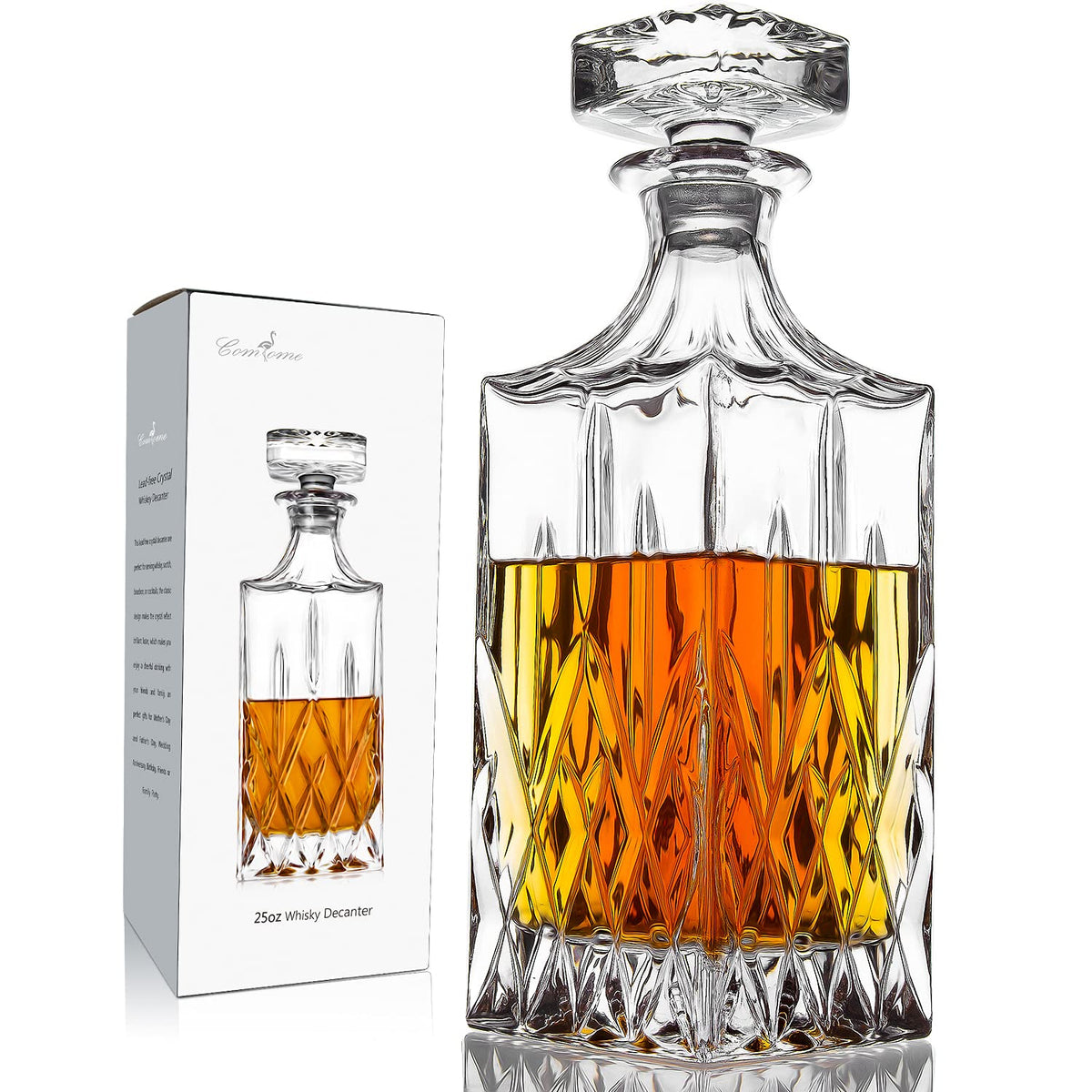 Comfome decanter front view showing elegant silhouette and display benefit