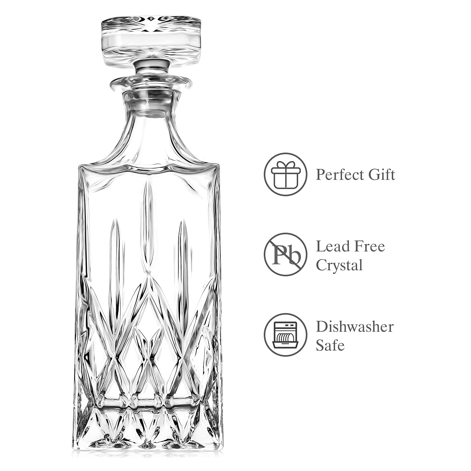 Comfome decanter glass stopper close-up highlighting secure seal benefit