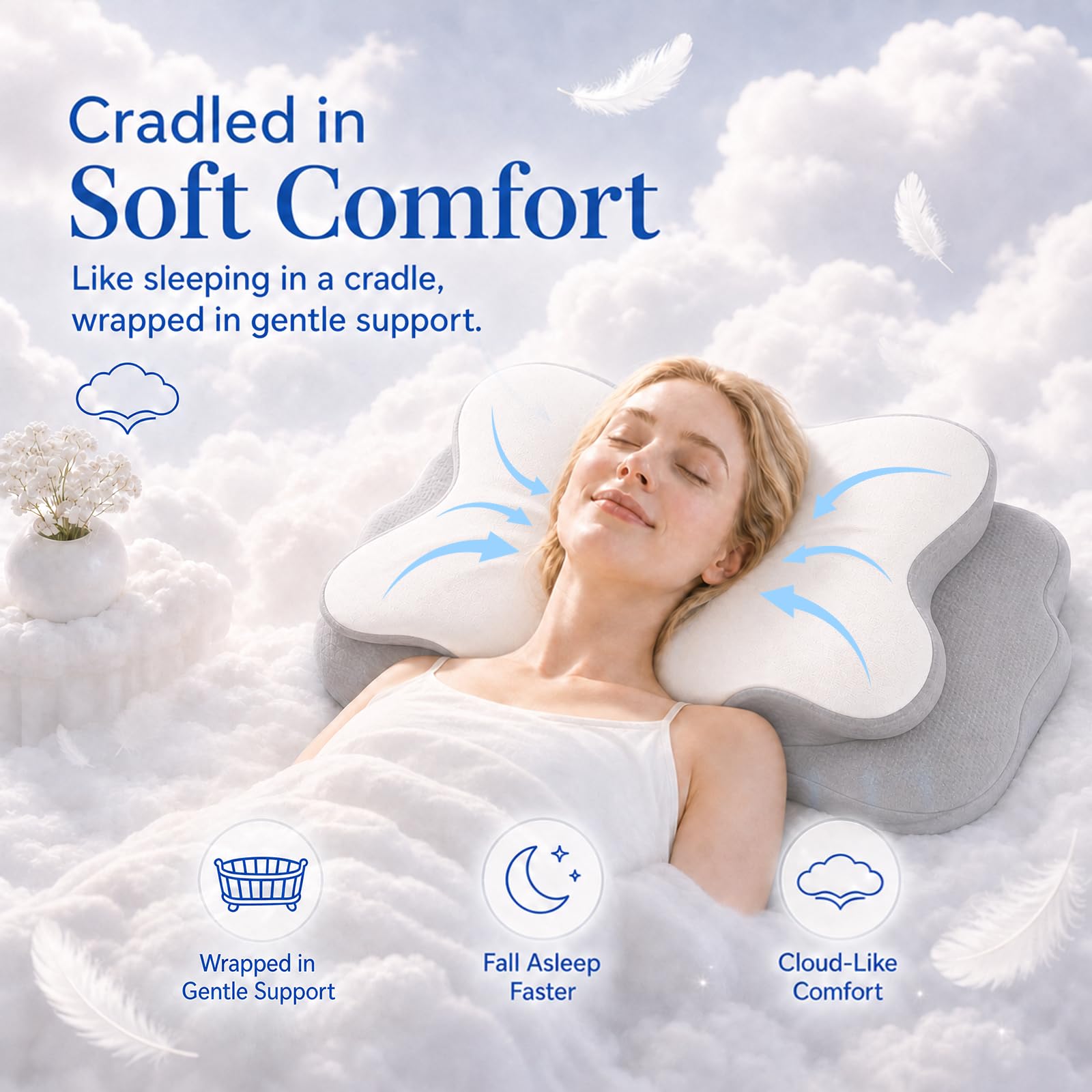 COMFORLAY pillow supporting side sleeper for reduced shoulder pressure