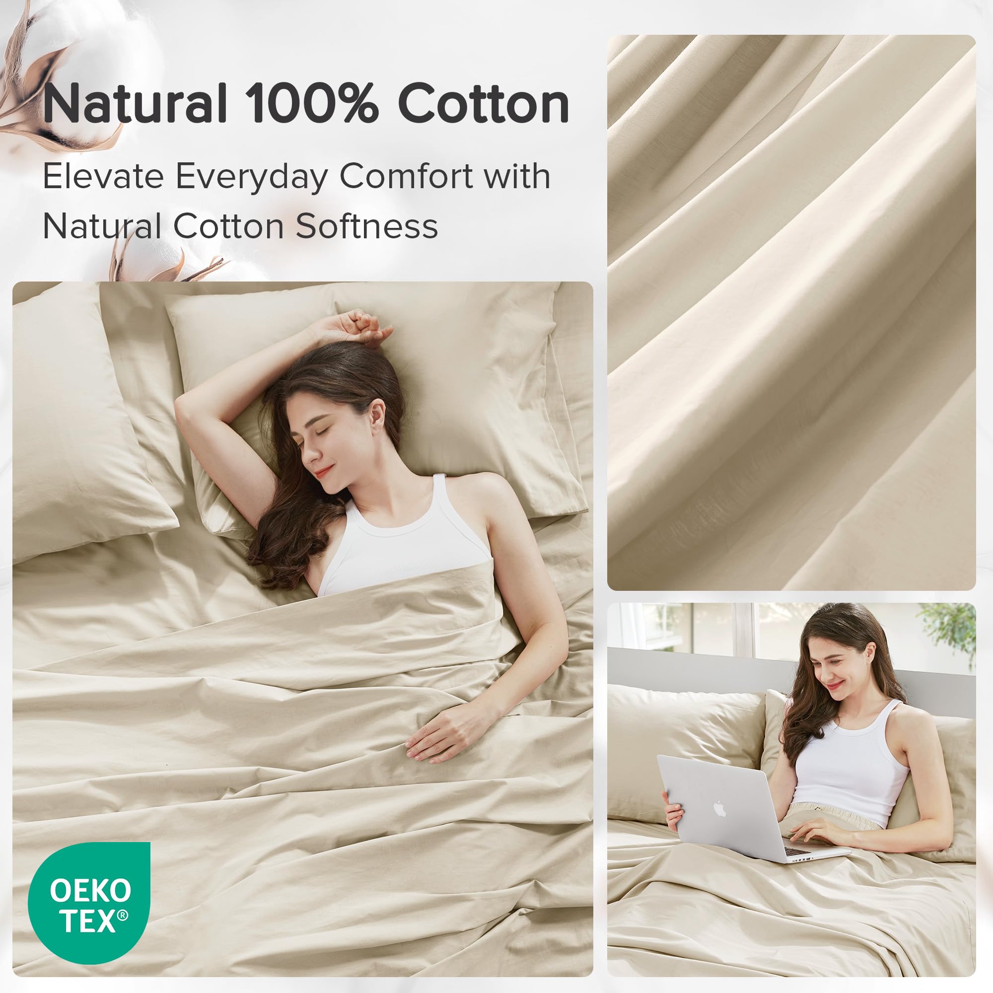 Comfort Spaces fitted sheet on thick mattress illustrating 16 inch depth fit