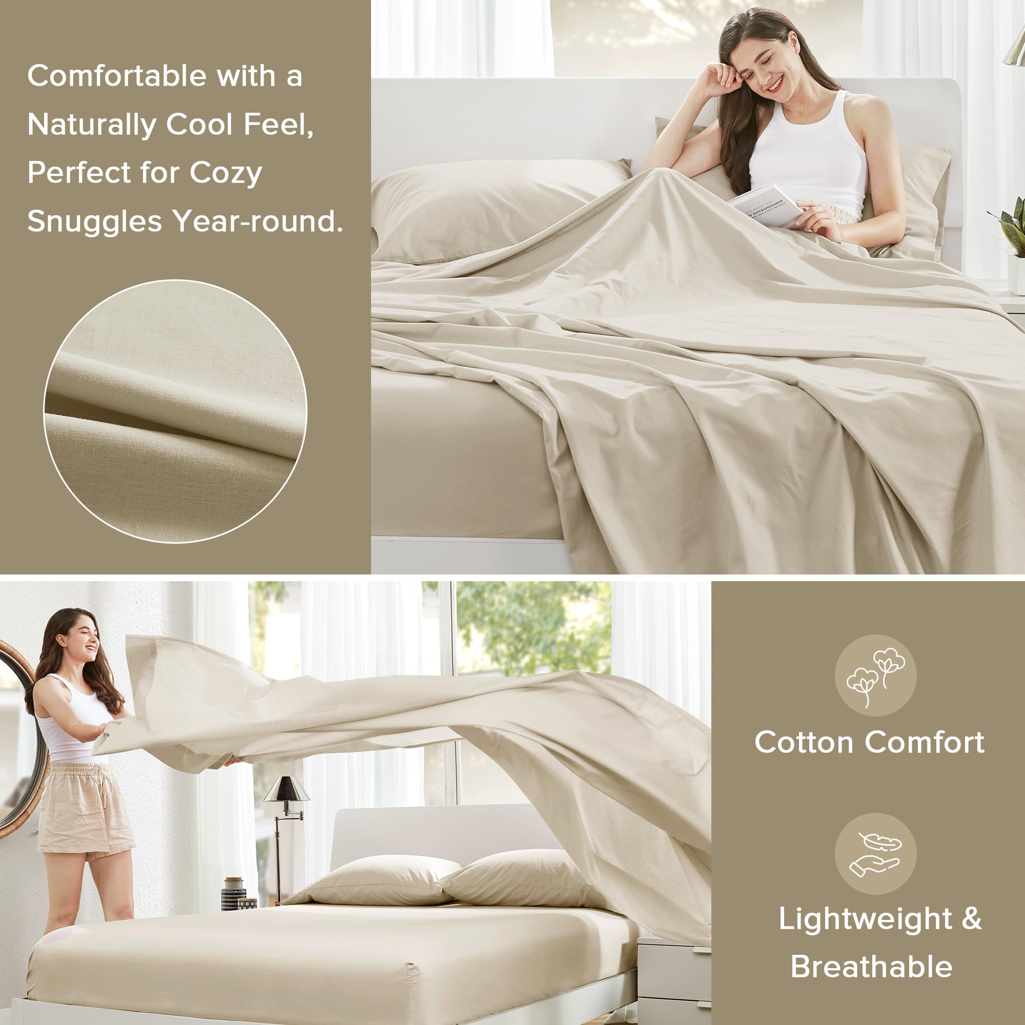 Comfort Spaces percale weave texture close-up highlighting breathable surface