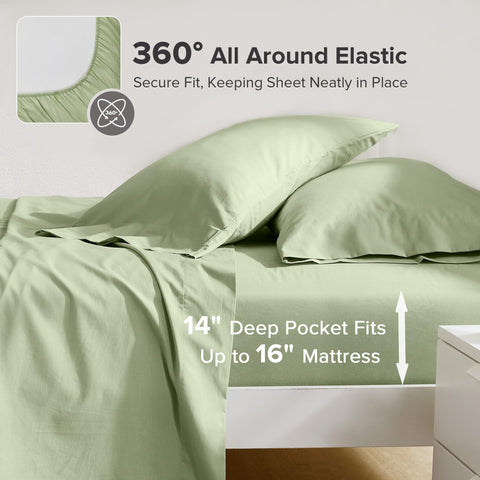 Comfort Spaces fitted sheet elastic pocket detail showing secure deep-fit benefit