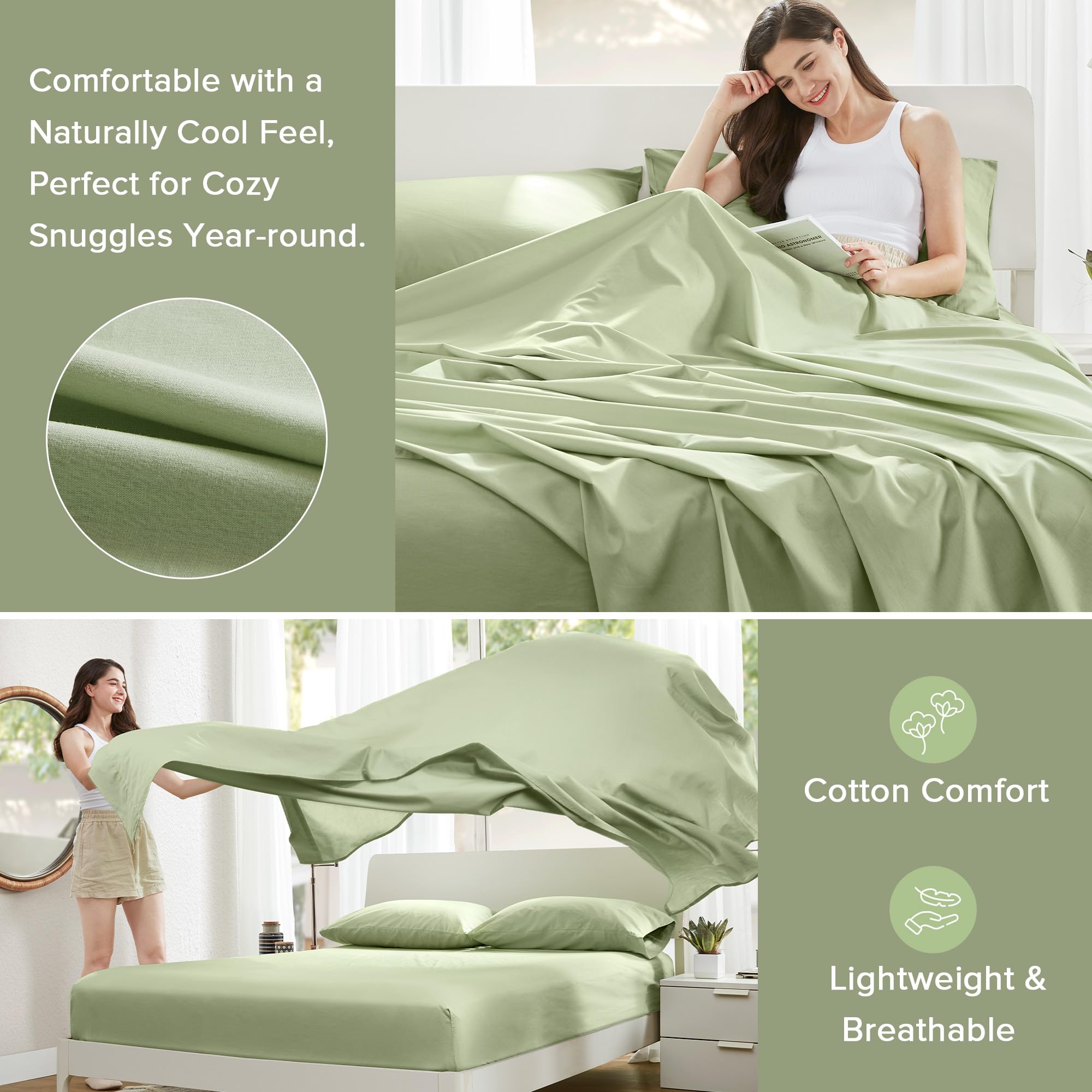 Comfort Spaces flat sheet draped on queen bed demonstrating full coverage and style
