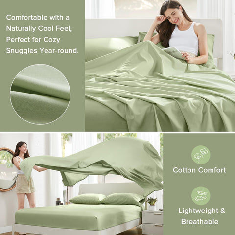 Comfort Spaces flat sheet draped on queen bed demonstrating full coverage and style