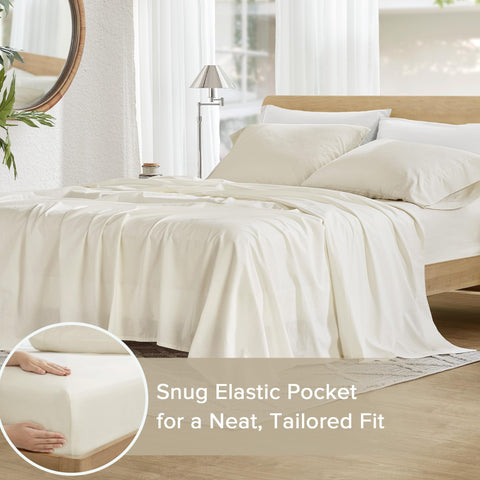 Comfort Spaces flat sheet folded to show crisp, breathable cotton and easy care