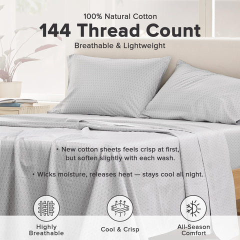 Comfort Spaces flat sheet spread across mattress showing diamond grey pattern and smooth finish