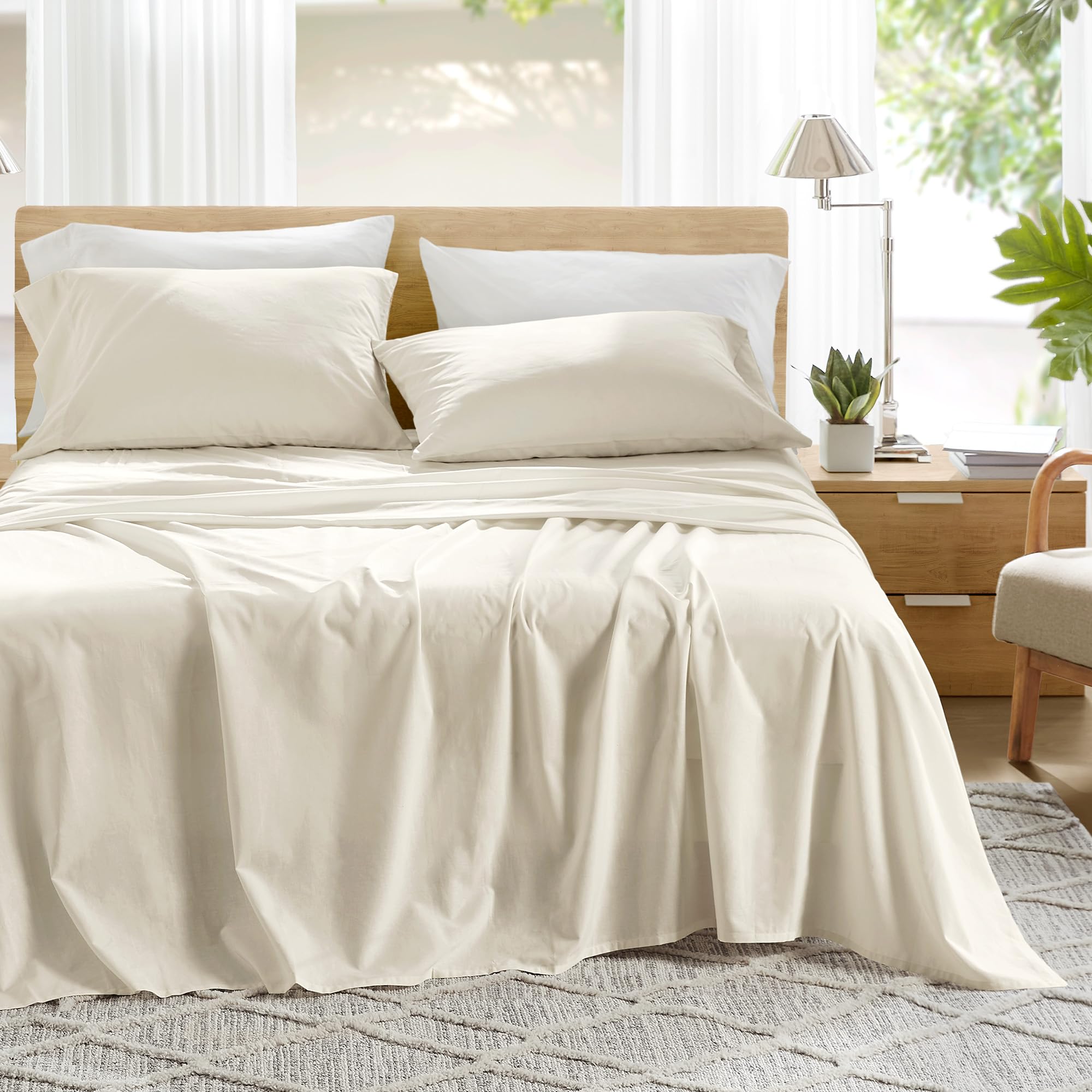 Comfort Spaces ivory queen sheet set front view showing tidy bedding and smooth finish