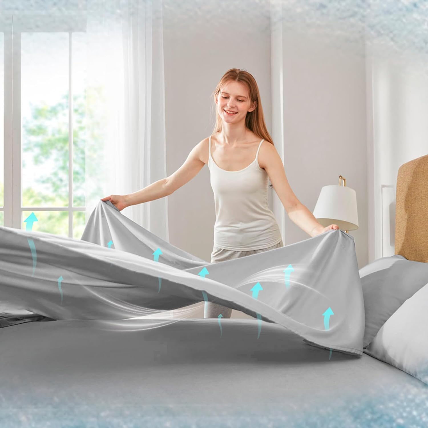 Comfort Spaces graphic showing moisture-wicking action and faster evaporation