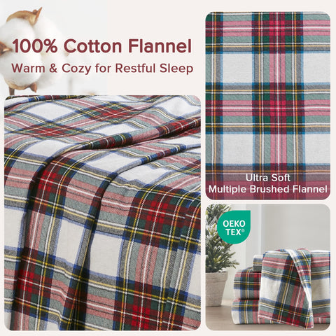 Comfort Spaces plaid flat sheet on bed showing classic style benefit