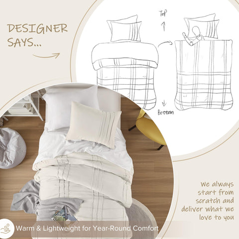 Comfort Spaces comforter styled on bed in modern farmhouse room, creates cozy look