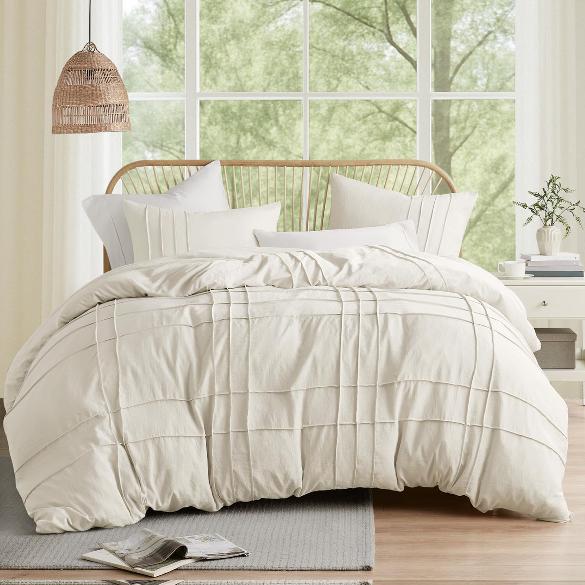Comfort Spaces Porter front view on queen bed showing neat tailored appearance and easy styling