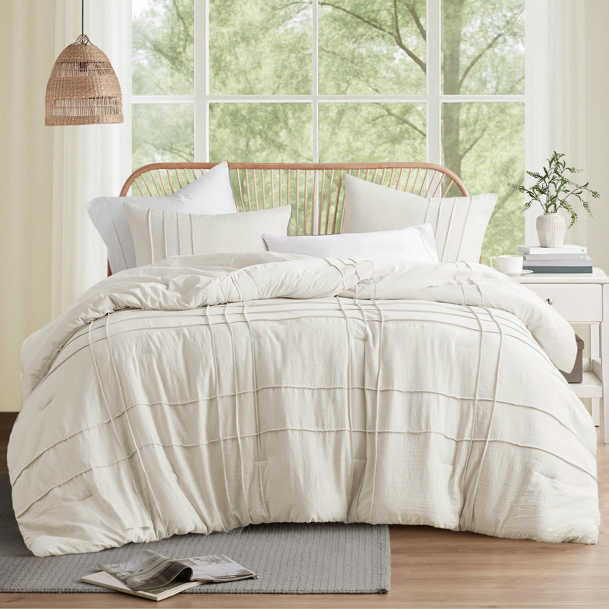 Comfort Spaces porter front view of cream comforter set shows soft aesthetic and cozy appeal