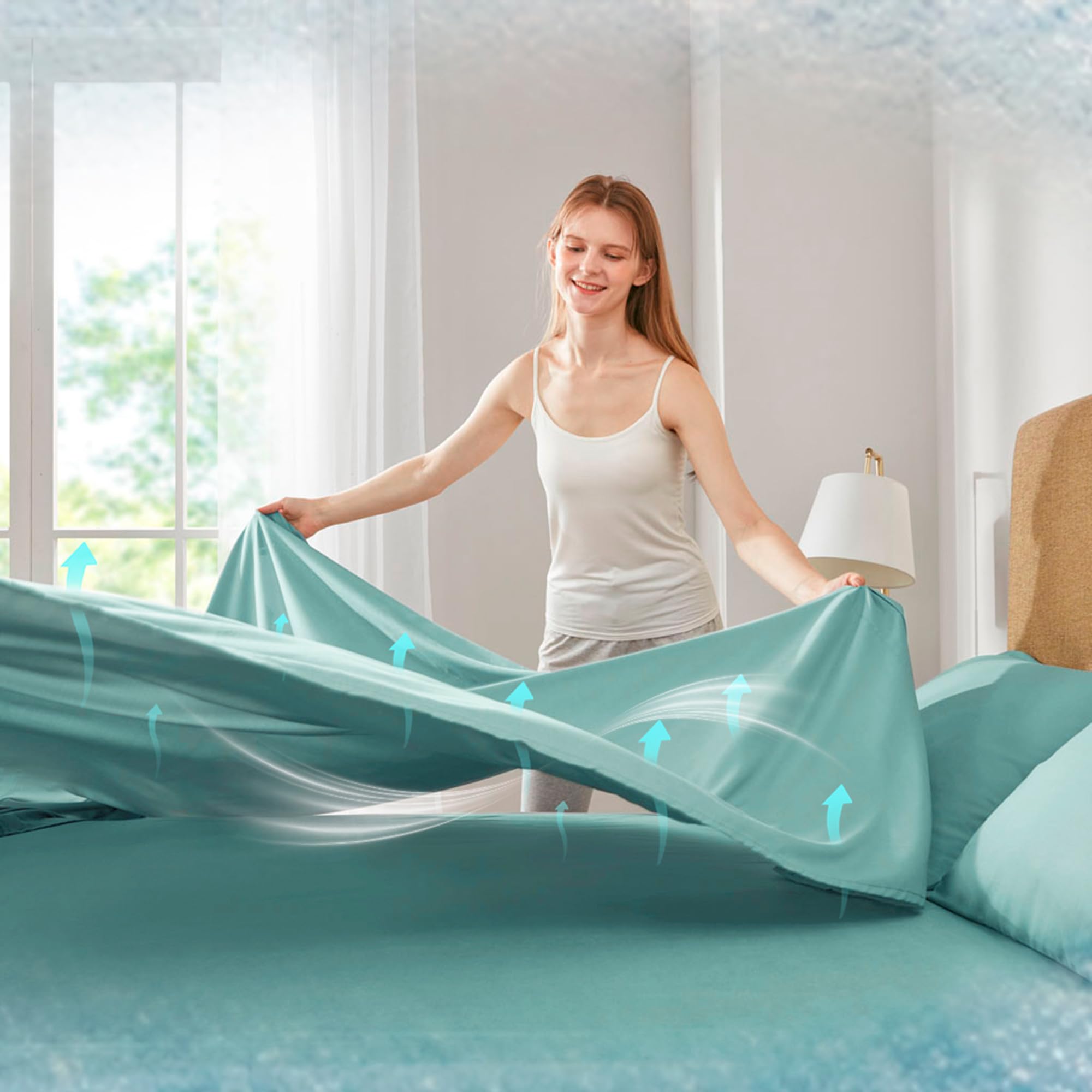 Comfort Spaces sheets in use on a bedroom demonstrating cooler sleep benefit