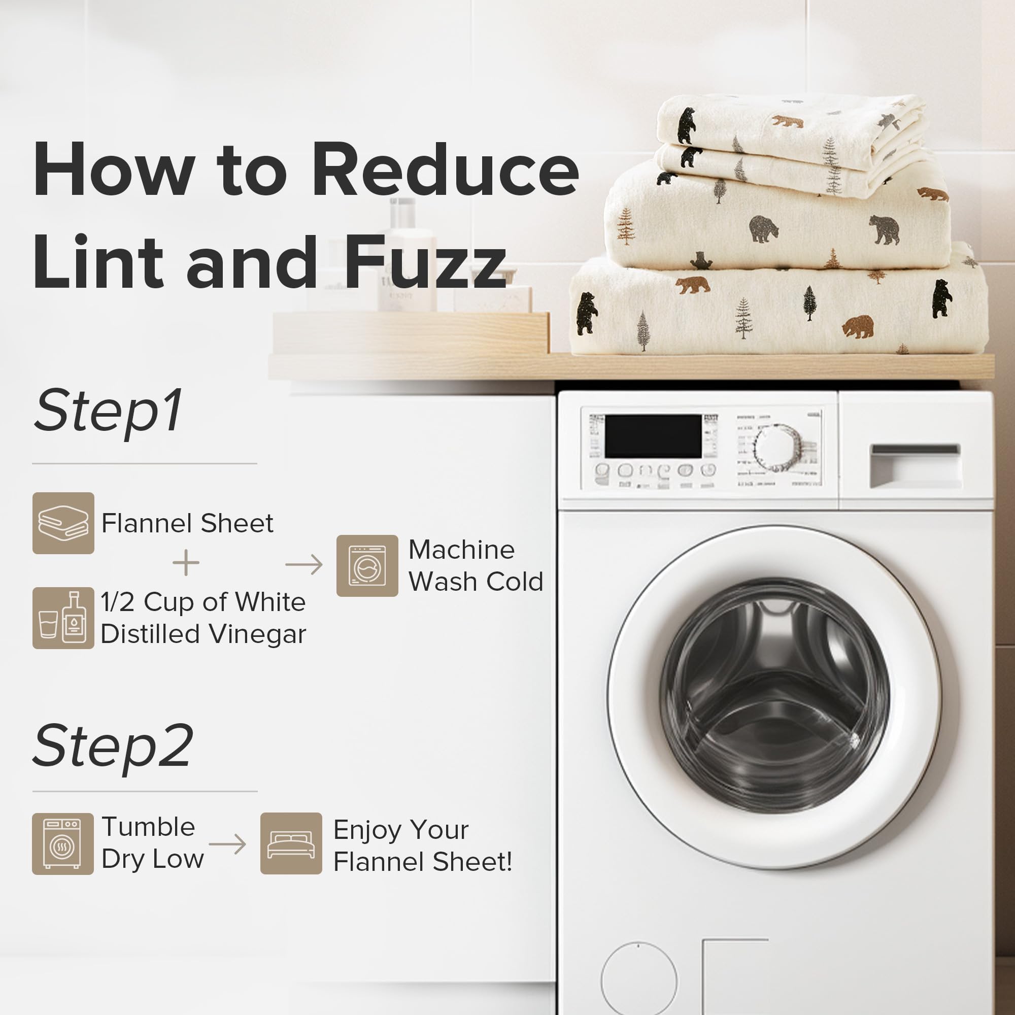 Comfort Spaces sheets in dryer demonstrating easy-care washability benefit