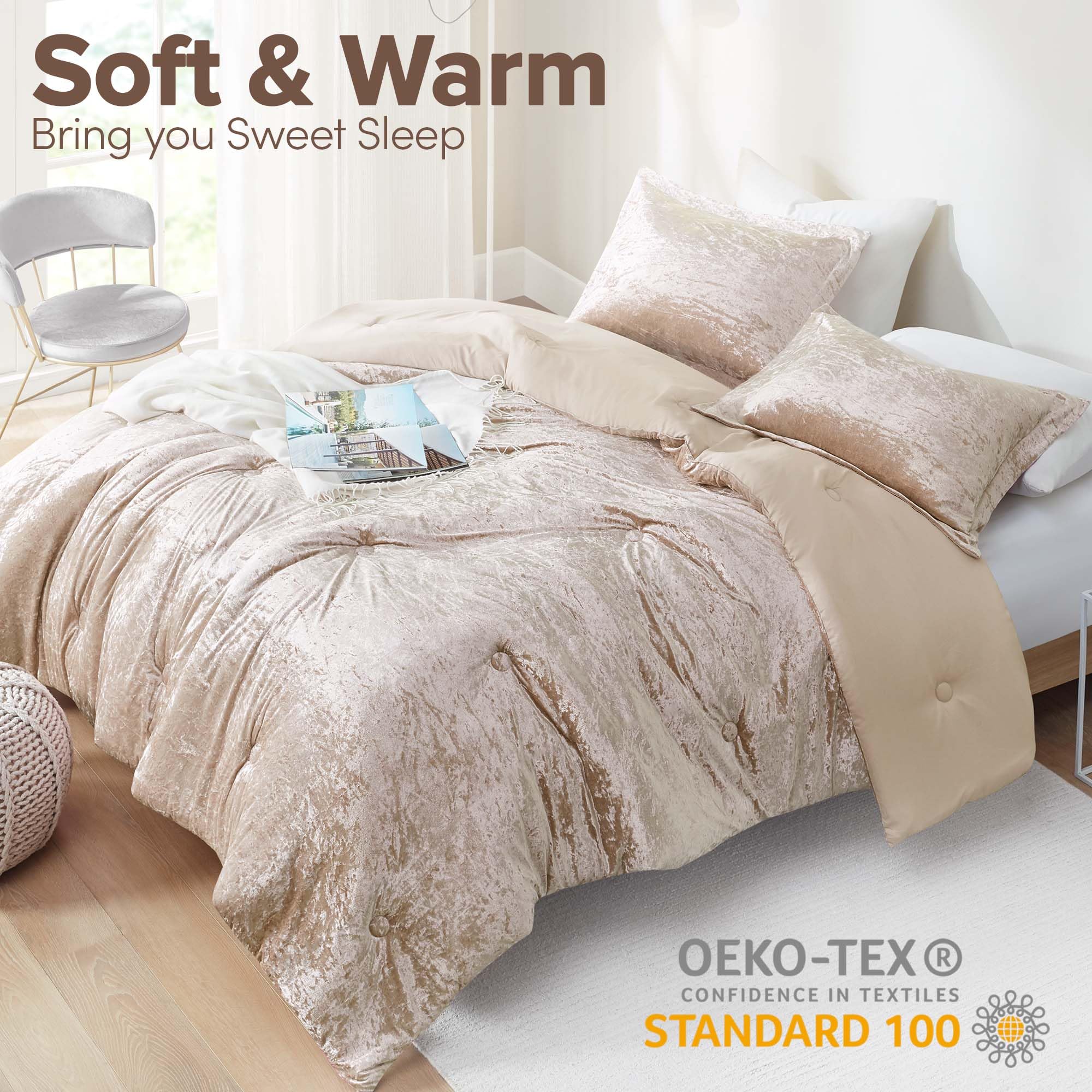 Comfort Spaces close-up of velvet pile highlighting texture and wrinkle-resistant benefit