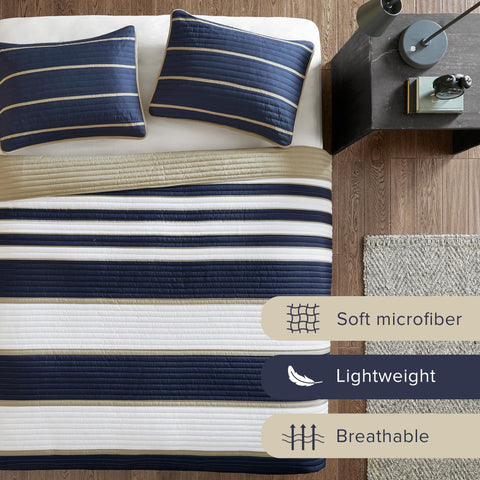 Comfort Spaces Verone sham detail with khaki stripe accent adds headboard polish