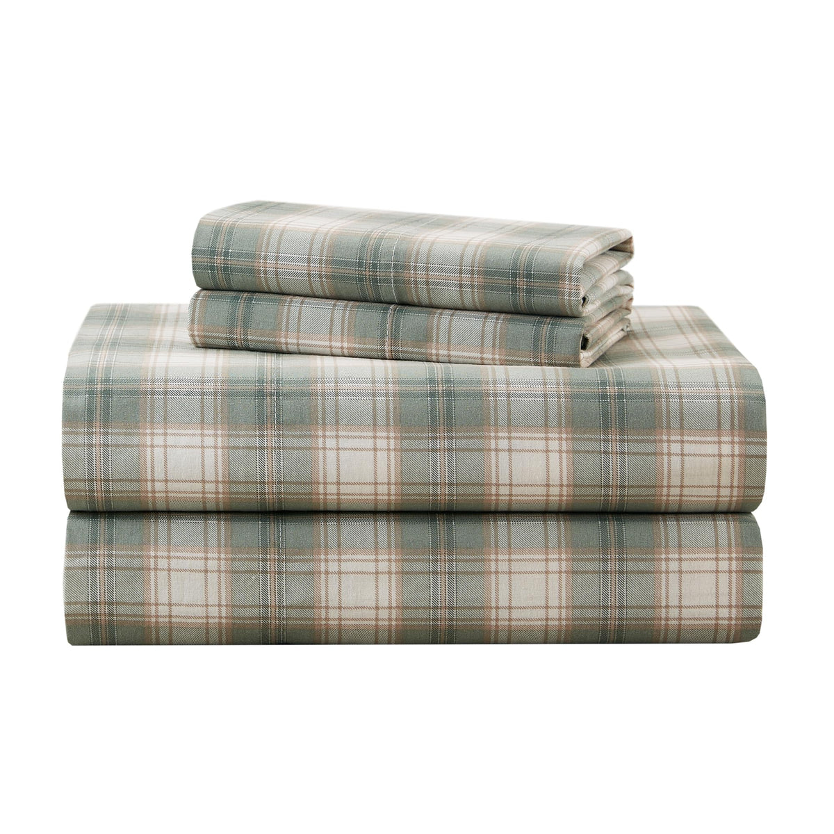 Comfort Spaces Wesley Green front packaging shows plaid set and benefits