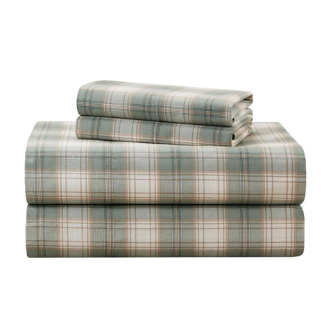 Comfort Spaces Wesley Green front packaging shows plaid set and benefits