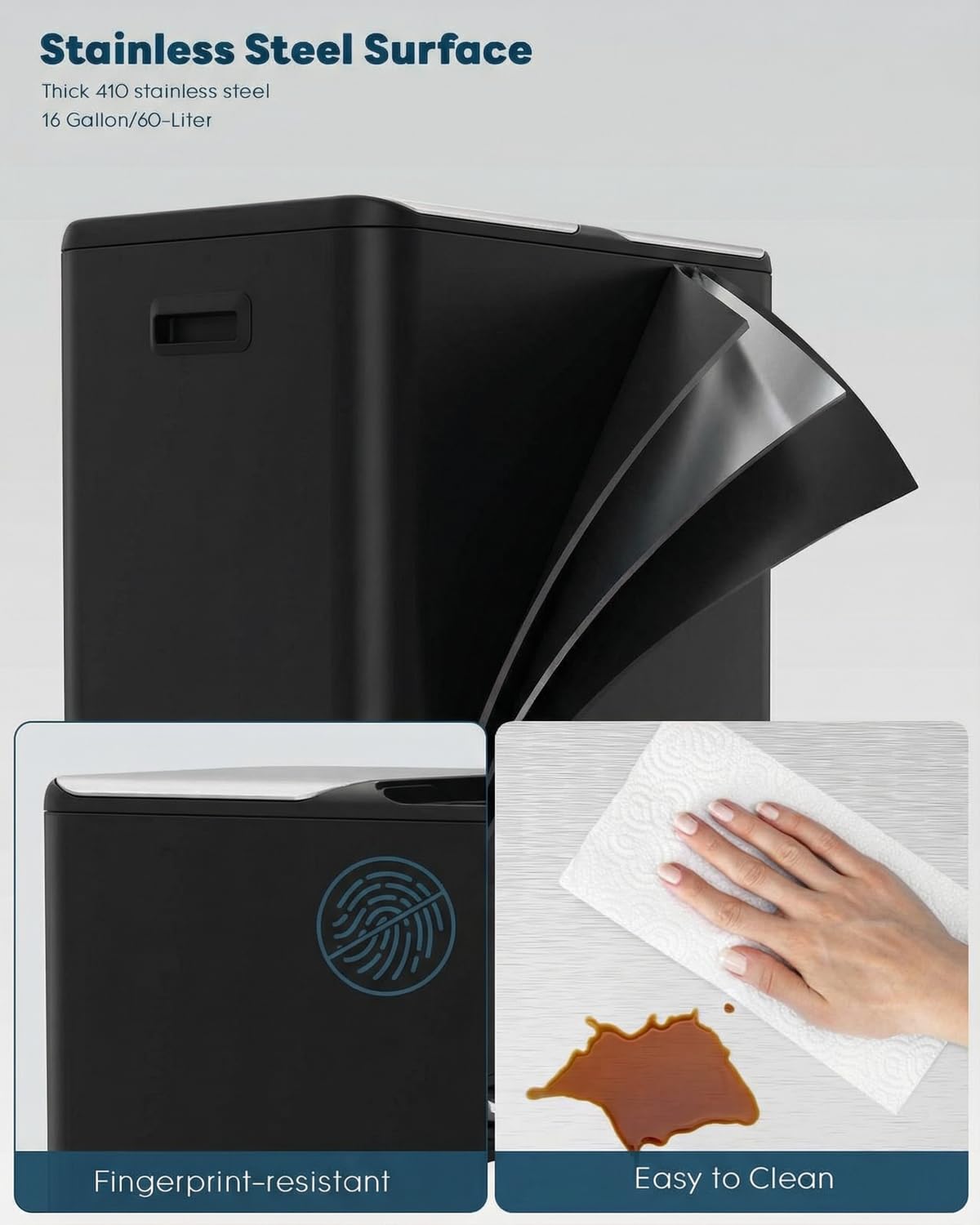ComfyCorner anti-fingerprint stainless-steel surface, keeps exterior looking clean longer