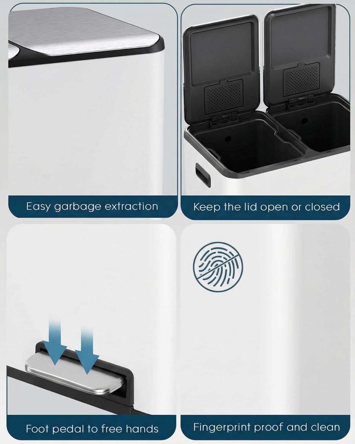 ComfyCorner dual stainless foot pedals in use for hands-free waste disposal convenience