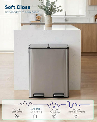 ComfyCorner trash can in kitchen showing compact footprint and space-saving benefit
