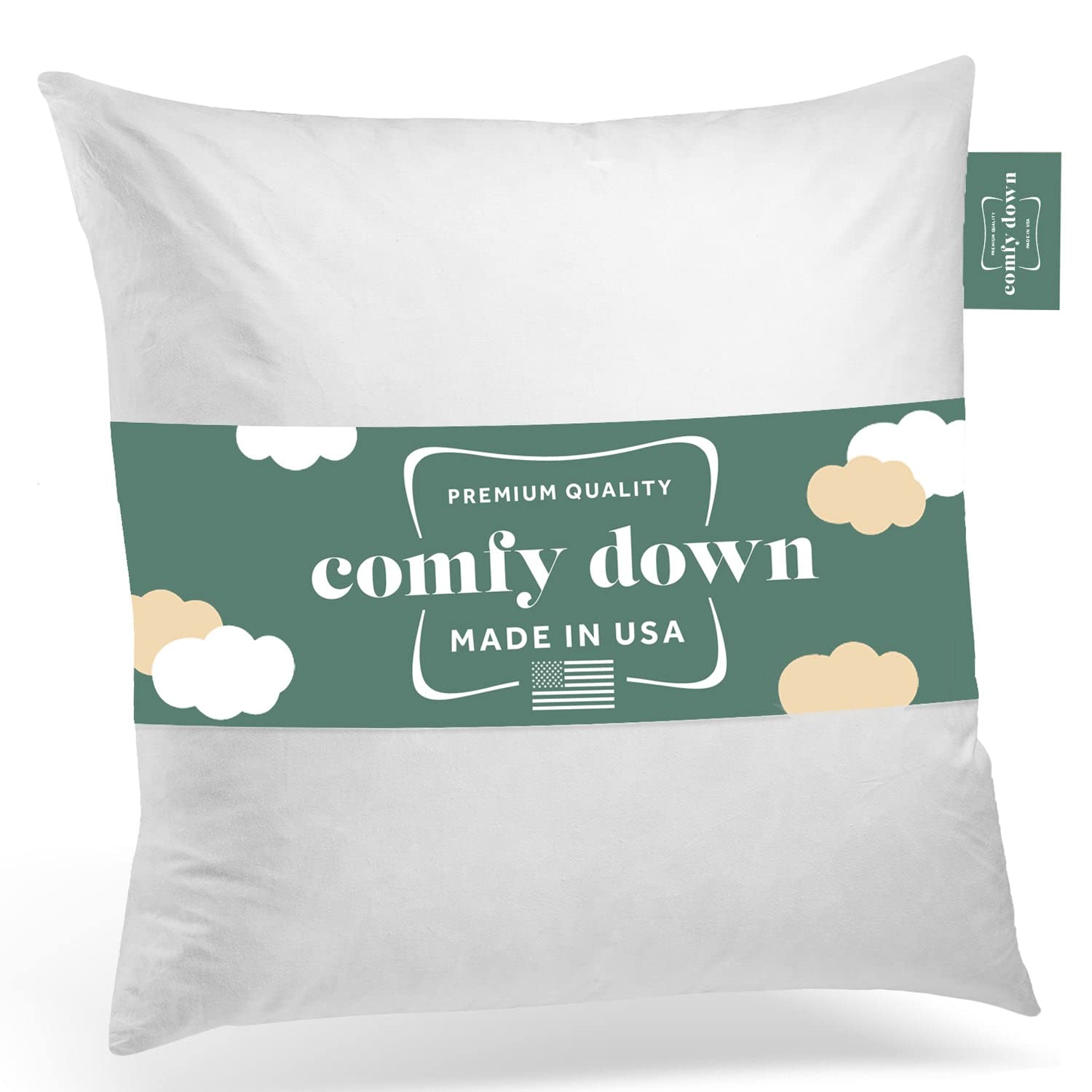 ComfyDown 22x22 front view showing full plush shape and neat corners