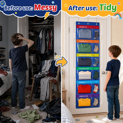 ComfyKit installed with metal hooks over door demonstrating space-saving benefit