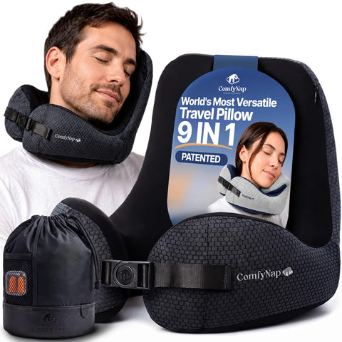 ComfyNap front view showing Mercury color and compact travel design, boosts comfort