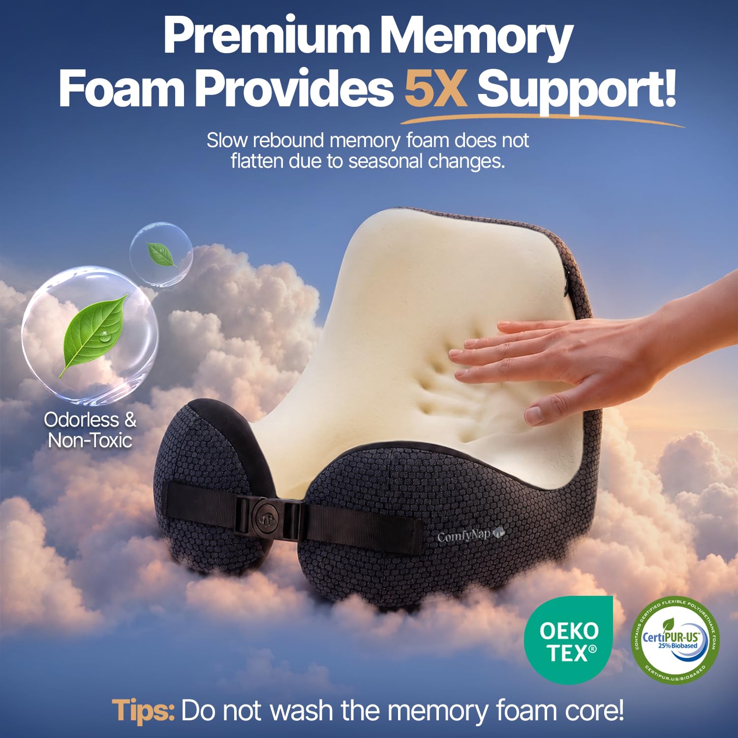 ComfyNap used as headrest against airplane window offering side support benefit