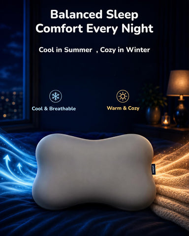 COMFYPIL height demo with hand to show reversible double-loft personalization
