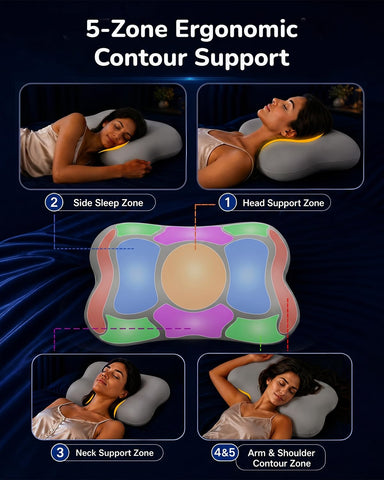 COMFYPIL pillow side profile showing contoured cervical curve for neck alignment
