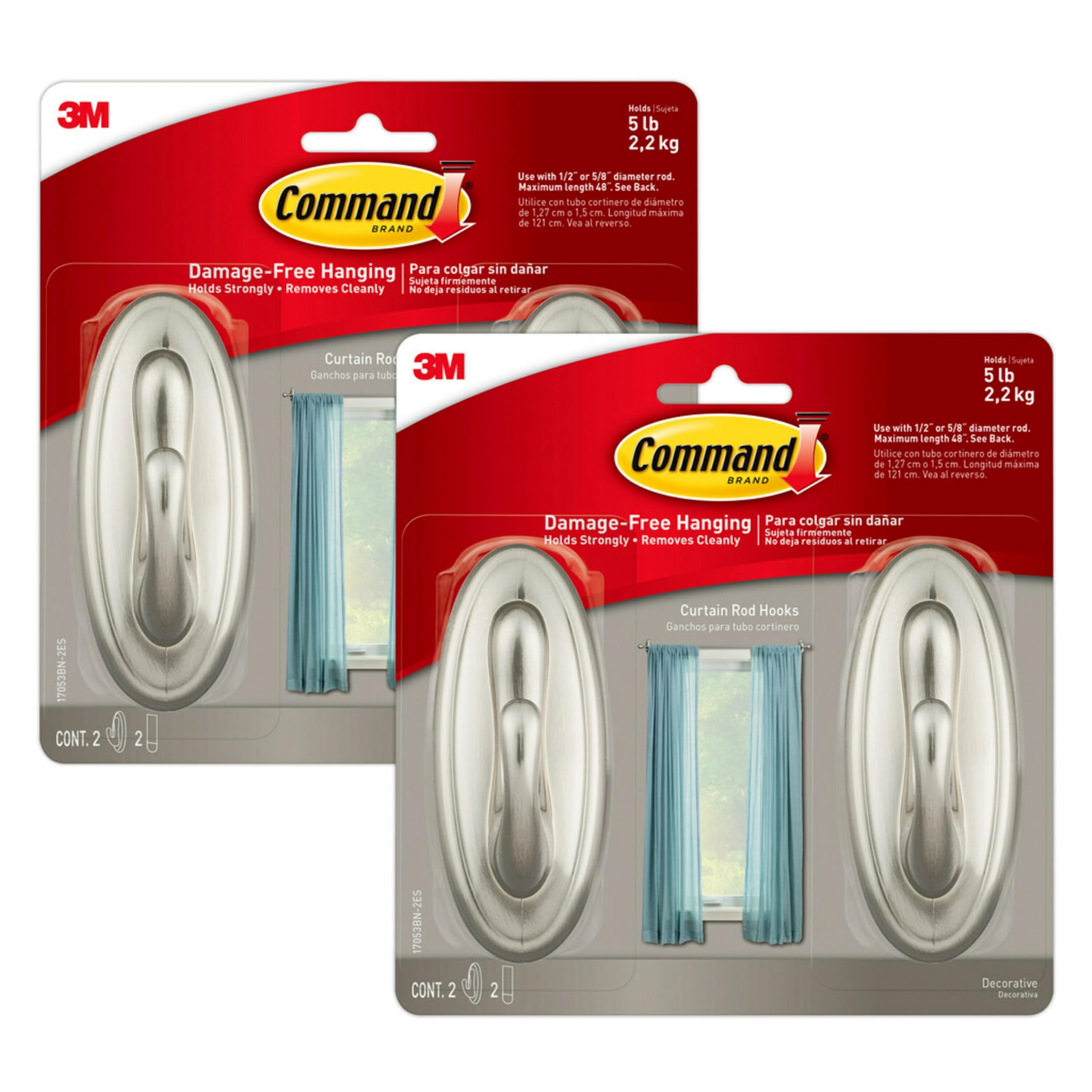 Command brushed nickel hooks front packaging showing contents and finish benefit
