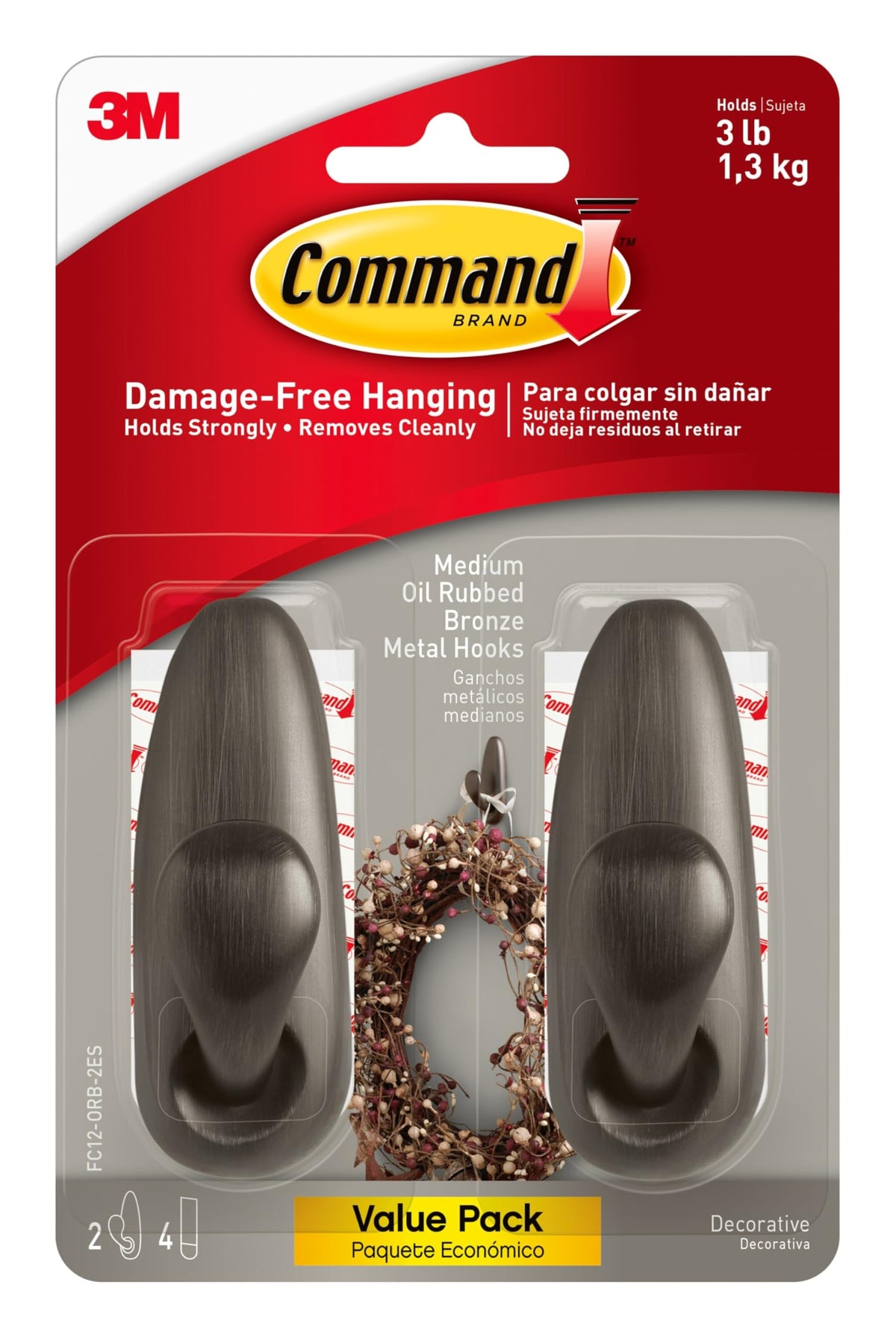 Command medium bronze hook front packaging showing contents and benefits