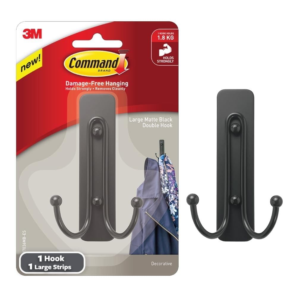 Command hook close-up with adhesive strip visible, demonstrating secure bond benefit