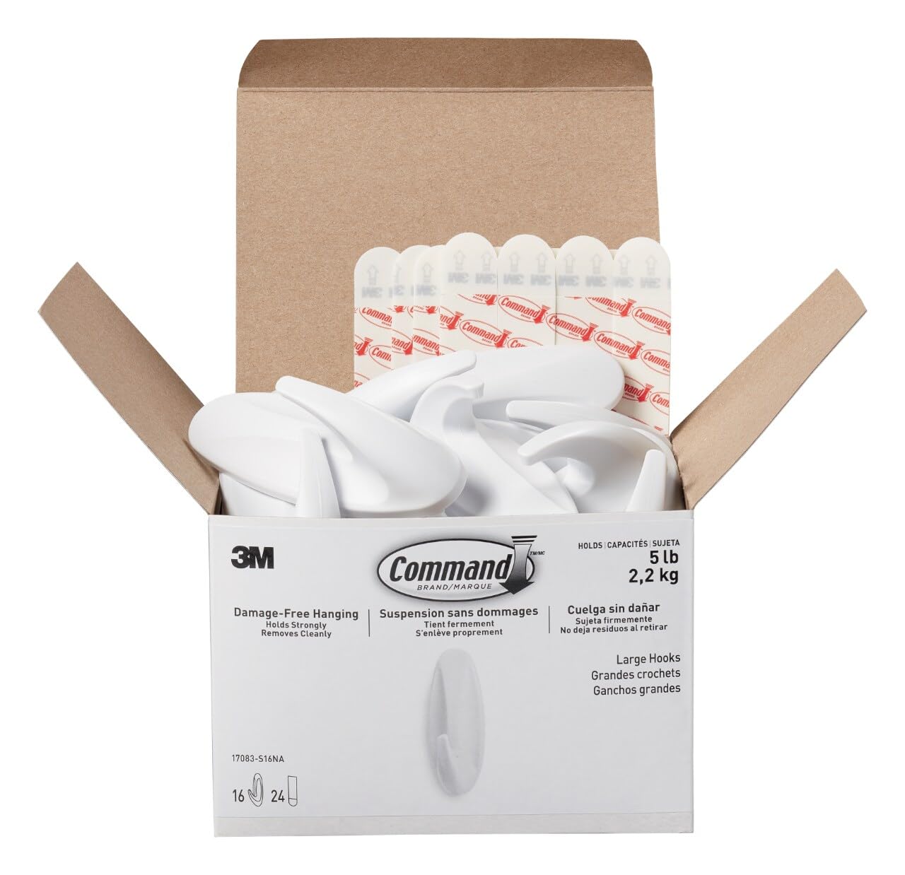 Command large white hook front packaging showing contents and benefit