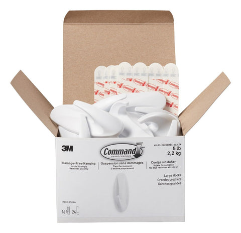Command large white hook front packaging showing contents and benefit