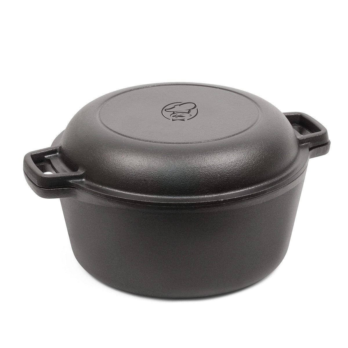 Commercial Chef front view of 5-quart Dutch oven showing sturdy build and even heating benefit
