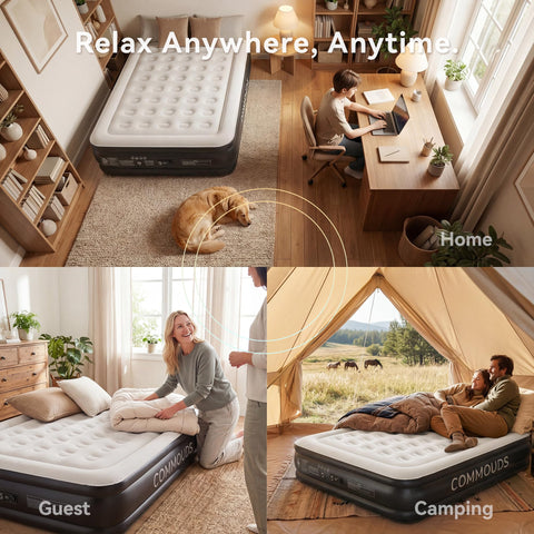 COMMOUDS folded mattress in carry bag showing compact portability and easy storage