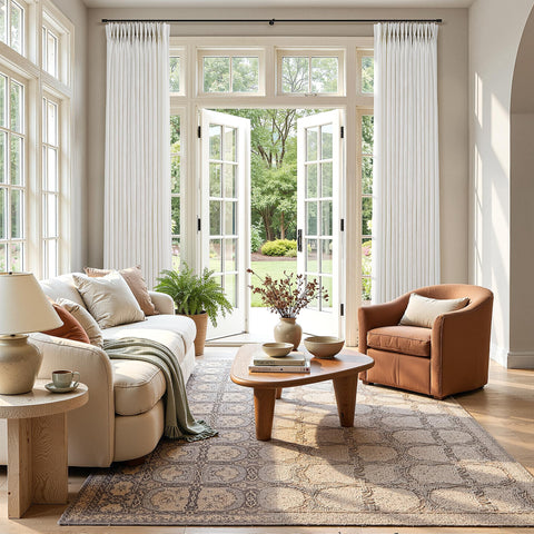 COMON HOME panels on rod with concealed back-tab, gives a sleek hidden-rod look