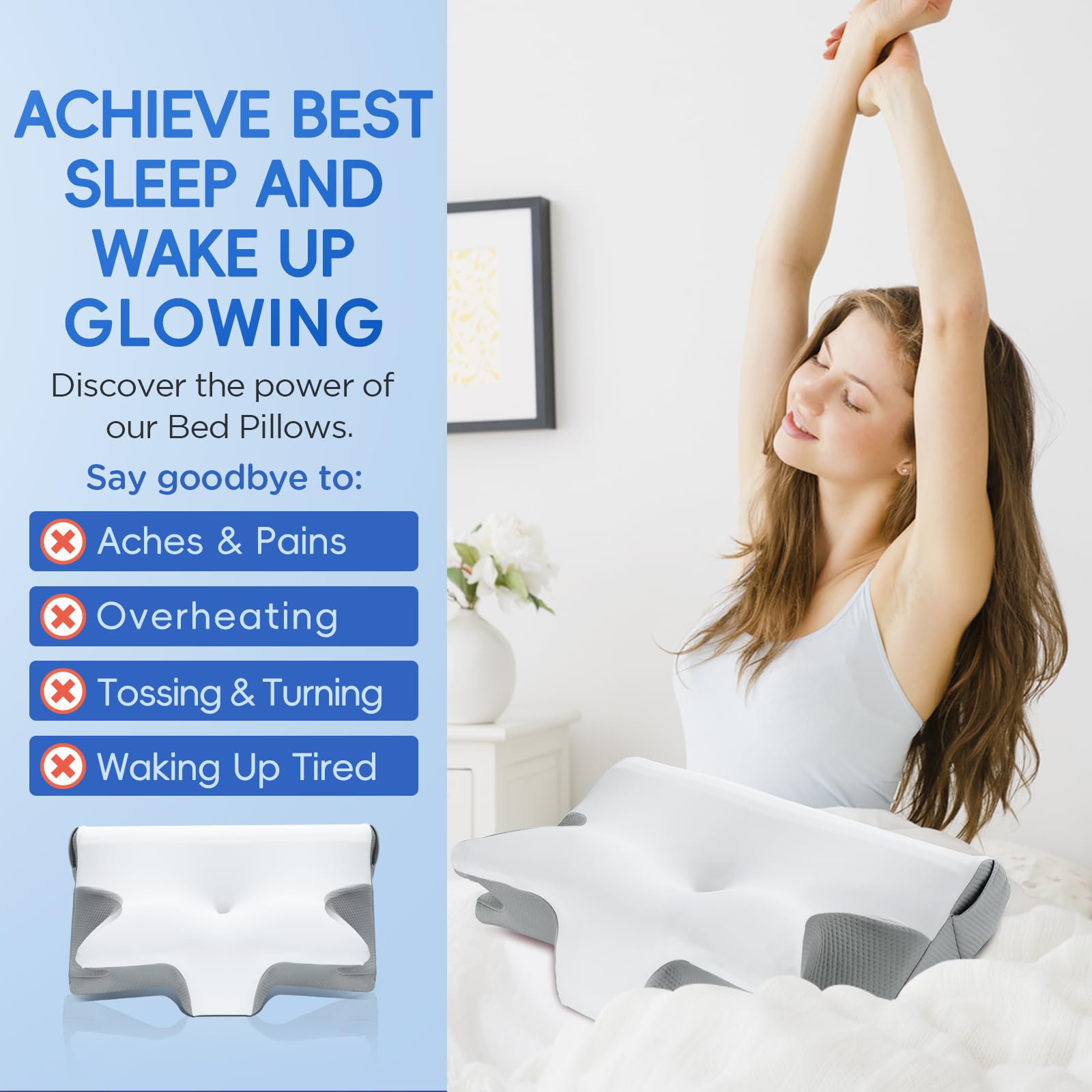 ComRola lifestyle bedroom setup with pillow in use for improved comfort