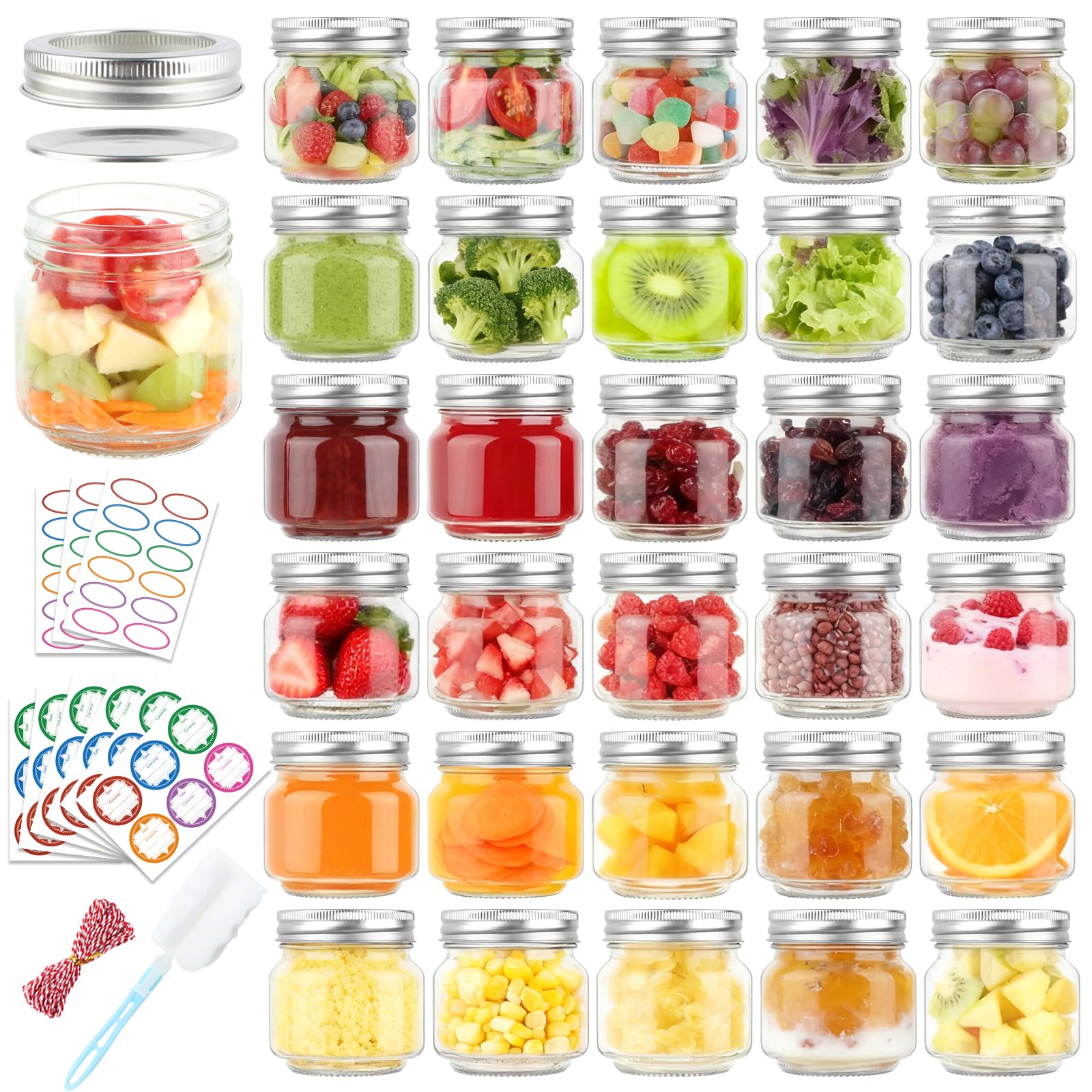 Comrzor front packaging showing 30 jars and included accessories for organized storage